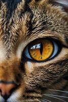 fechar acima do uma gatos olho com laranja olhos foto