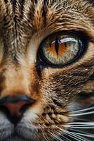 fechar acima do uma gatos olho com laranja olhos foto