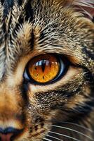 fechar acima do uma gatos olho com laranja olhos foto