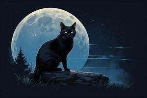 uma gato sentado em uma Colina olhando às a lua foto