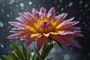 flor é dentro a chuva com gotas do água foto