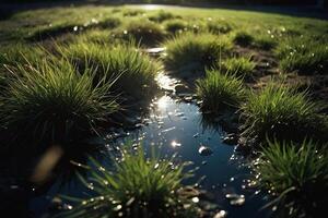 uma gramíneo área com pedras e Relva foto