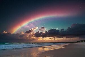 uma colorida tempestade é visto sobre a oceano foto