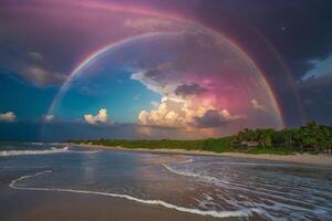 uma colorida tempestade é visto sobre a oceano foto