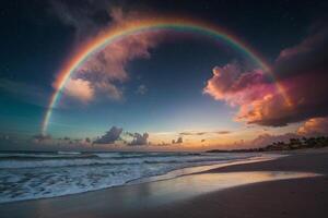 uma colorida pôr do sol sobre a oceano e de praia foto