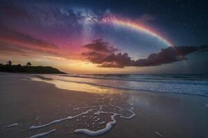 uma colorida pôr do sol sobre a oceano e de praia foto