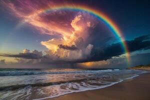 arco Iris sobre a oceano às pôr do sol foto