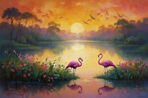 flamingo pôr do sol pintura de Jimmy hart foto