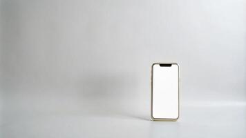ai gerado a Iphone com uma em branco tela em uma branco superfície foto