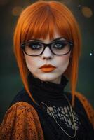 uma mulher com laranja cabelo e óculos foto