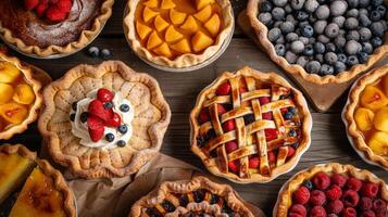 es com bagas e frutas em de madeira fundo. fresco pastelaria. padaria conceito. foto