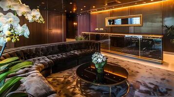 luxuoso e sofisticado hotel lobby exalando grandeza e opulência foto