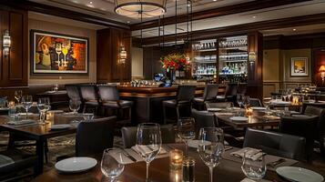 requintado Barra e jantar atmosfera dentro elegante restaurante interior foto