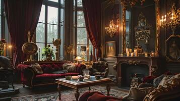 luxuoso e opulento salão quarto exalando refinado elegância e Eterno charme foto