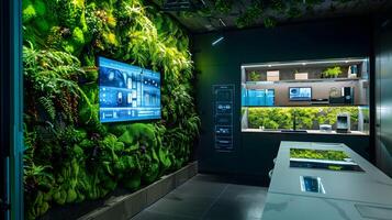 futurista inteligente cozinha com integrado hidropônico jardim exibição foto