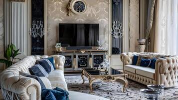 final elegância - uma luxo vivo quarto apresentando dior opulento complexidades foto