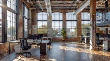 pioneiro industrial escritório espaço promovendo versátil através multinível Projeto elementos foto