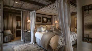 pelúcia marquise cama eleva luxo dentro sofisticado hotel quarto foto