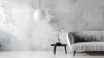 minimalista interior com concreto parede e moderno sofá de inspiração escandinava casa decoração foto