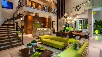 contemporâneo miami casa interior com Lima verde acentos e aberto conceito vivo foto