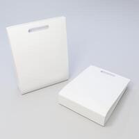 3d rendido papel saco modelo. embalagem brincar Projeto isolado em branco fundo foto