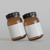 Castanho garrafa suplemento branco rótulo em brilhante textura 3d rendido foto