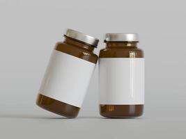 âmbar pílulas Castanho garrafa 3d Renderização branco rótulo em branco fundo foto
