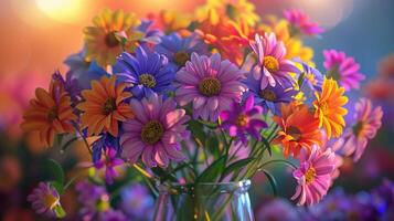 uma fresco ramalhete do multi colori flores foto