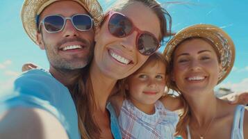 uma feliz família desfrutando Férias sorridente foto