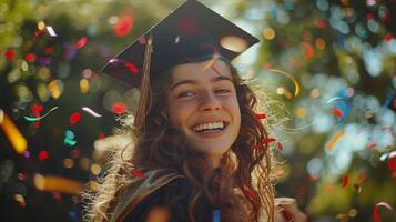 uma jovem mulher alegre graduação celebração foto