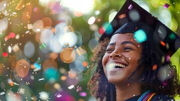 uma jovem mulher alegre graduação celebração foto