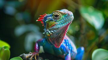 animal lagarto dentro natureza multi colori e fechar acima foto