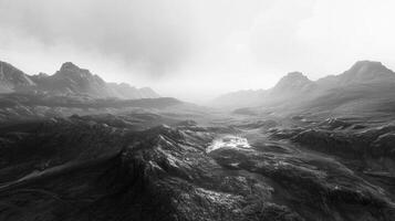 Preto e branco panorama montanha alcance dentro Visão foto