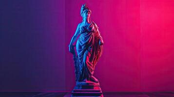 clássico néon estátua, Antiguidade antigo escultura dentro digital synthwave ou vaporwave. foto