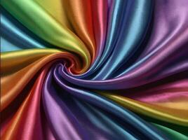 brilhante luz arco Iris tecido com multicolorido iridescências. lustroso cetim tecido com cortinas e arrumado dobras. suave brilhante abstrato fundo foto