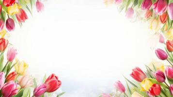 Primavera fundo com tulipas. concepção feriado, marcha 8, mãe dia. neural rede foto