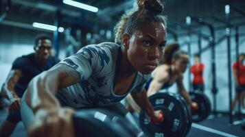 diverso olímpico atletas a partir de vários Esportes estão acionado dentro intenso Treinamento sessões dentro uma academia. foto