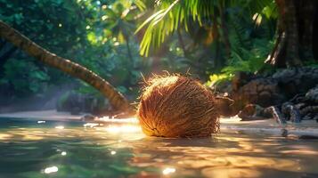 coco aninhado dentro selva águas. sereno tropical configurações, tranquilo férias, verão refresco foto