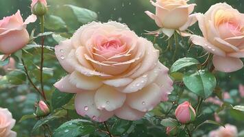 pastel rosas dentro uma macio, sonhadores atmosfera, pastel rosas, luz tons, suave atmosfera, pingos de chuva - 1 foto