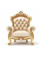 3d render para a luxuoso real cadeira com diamantes isolado em uma branco fundo vintage clássico estilo mobília foto