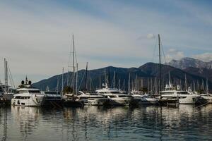 surpreendente Visão do iate marina porto Montenegro dentro tivat, Montenegro. foto