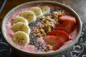 refrescante fruta batidos topo com granola foto