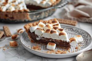 pequeno s'mores torta com torrado marshmallows em topo. foto