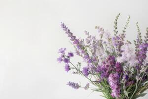 belas arranjado statice e Caspia flores dentro uma vaso. em uma branco fundo foto