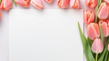 colorida tulipas florescendo dentro Primavera jardim isolado em branco bandeira para cópia de espaço vibrante floral natureza para texto e promoção foto