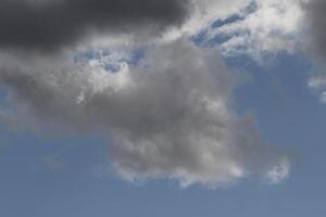 cloudscape cenário, nublado clima acima Sombrio azul céu. tempestade nuvens flutuando dentro uma chuvoso maçante dia com natural claro. branco e cinzento cênico meio Ambiente fundo. natureza visualizar. foto