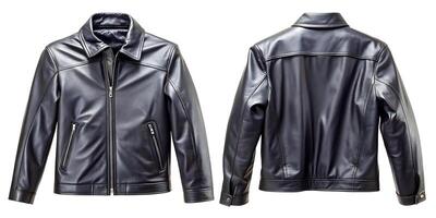 clássico Preto motociclista jaqueta, frente e costas Visualizações foto