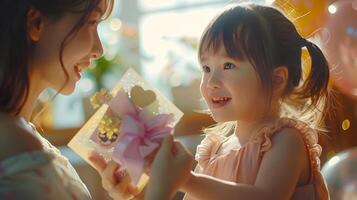 pequeno menina segurando presente para matemática. generativo de ai foto