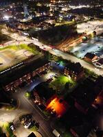 noite aéreo Visão do iluminado histórico central Bedford cidade do Inglaterra Reino Unido. abril 5 ª, 2024 foto