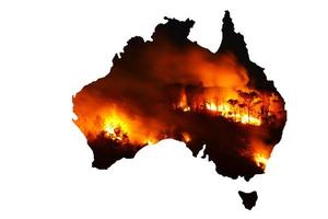 silhueta da austrália representando incêndios florestais. desastre ambiental, incêndio florestal